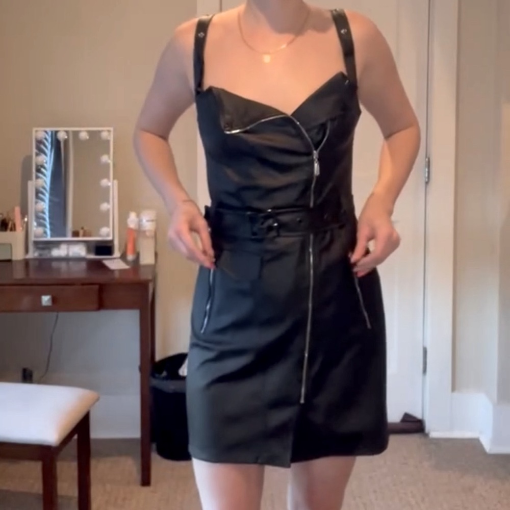 Black leather dress with pockets
